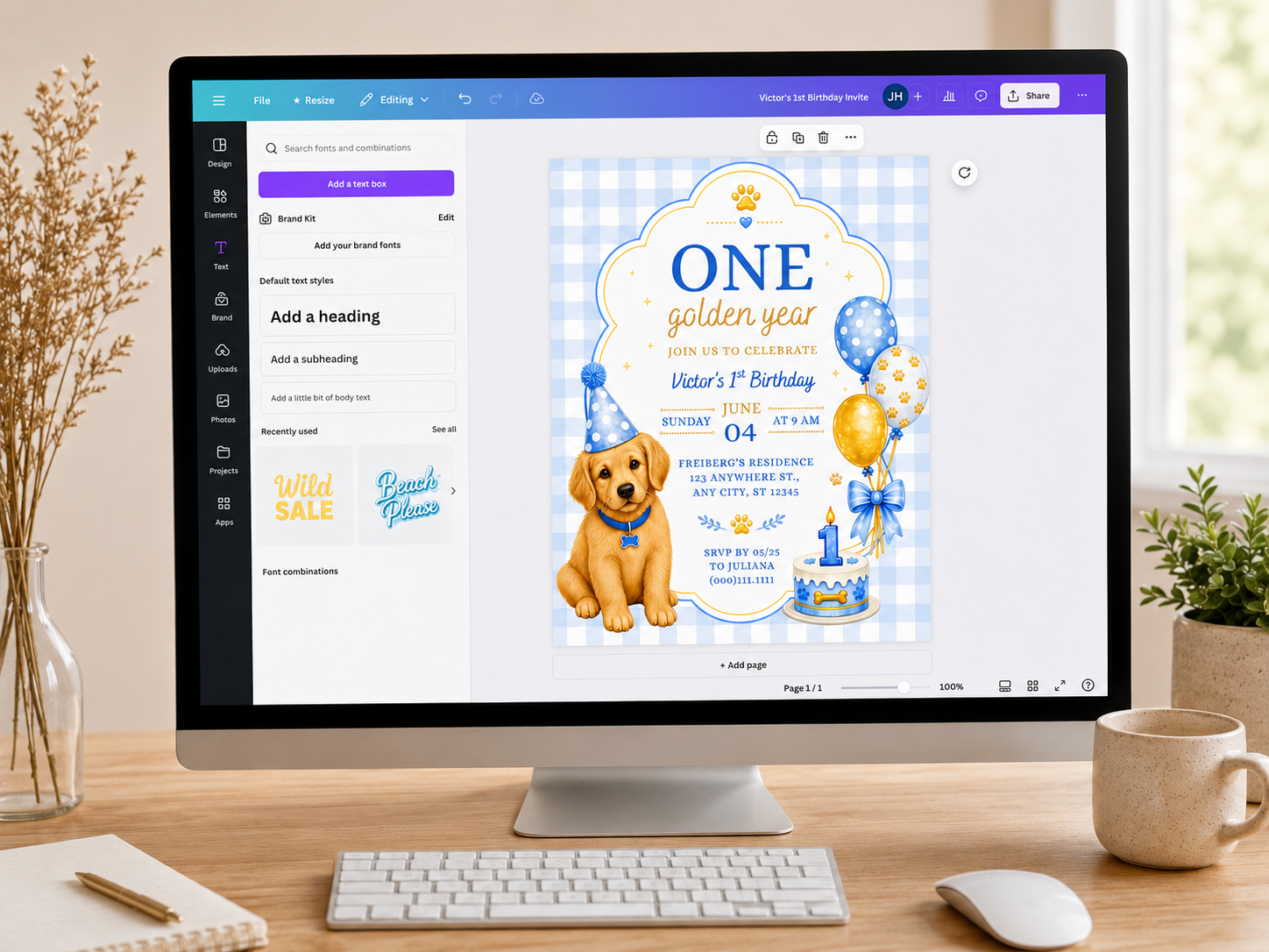 One Golden Year Blue Invite Template