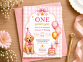 One Golden Year Pink Invite Template