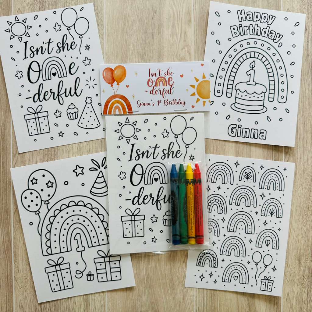 Isn't She Onederful Coloring Pack - Boho Rainbow