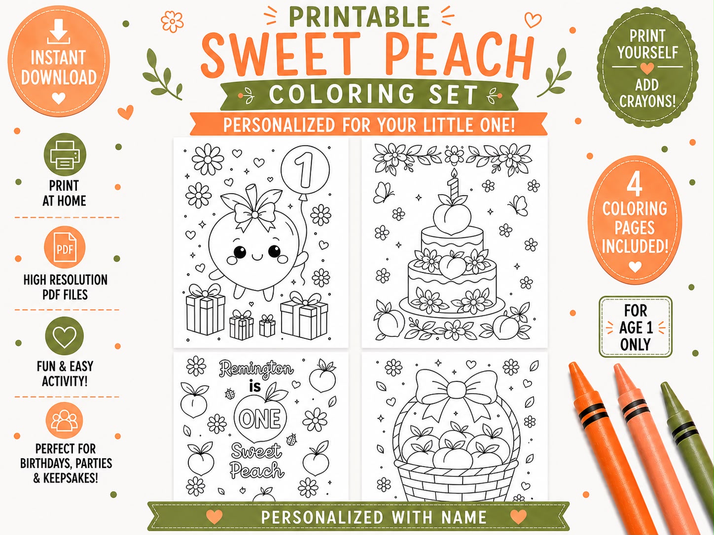 One Sweet Peach Coloring Pages (Digital)